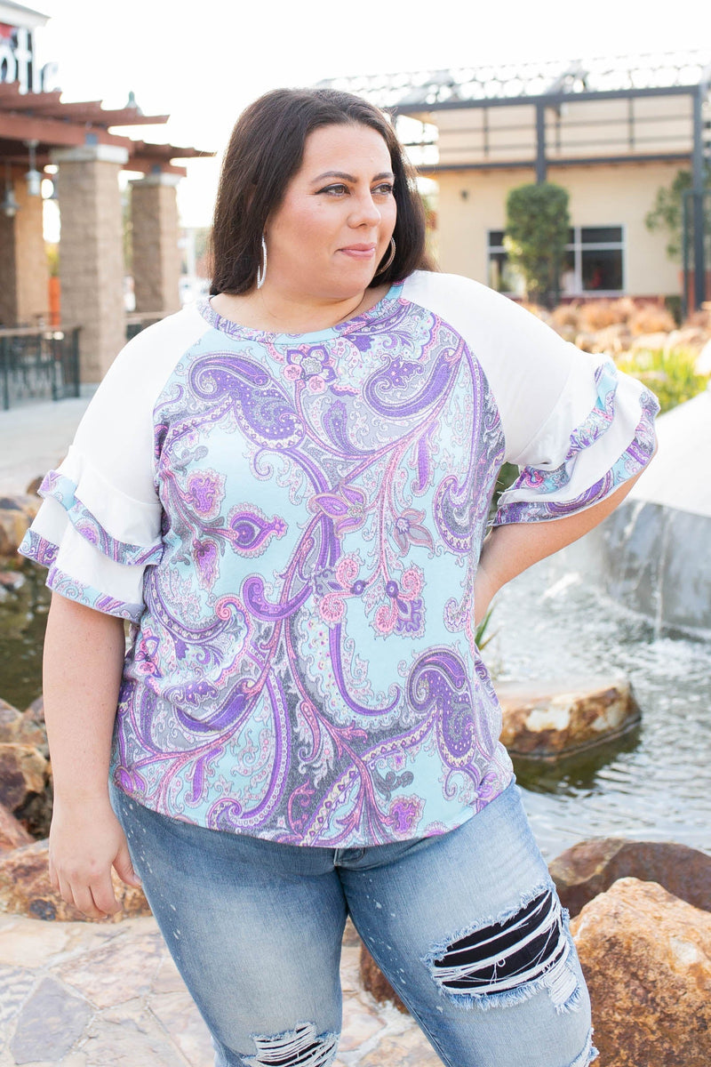 Vivacious Paisley Ruffled Raglan