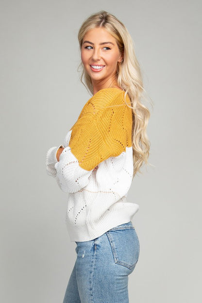 Color Block V neck Knit