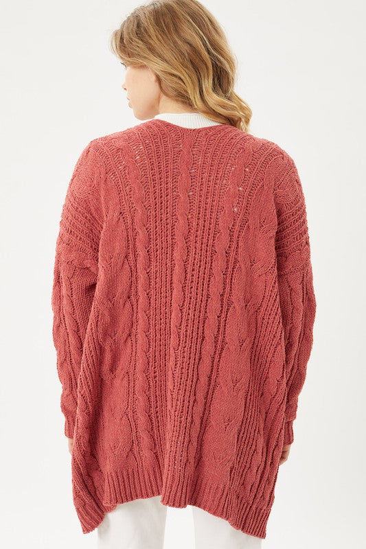 Chenille Cable Knit Oversized Open Front Cardigan