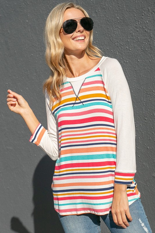 MULTI STRIPE MIX BASEBALL TOP