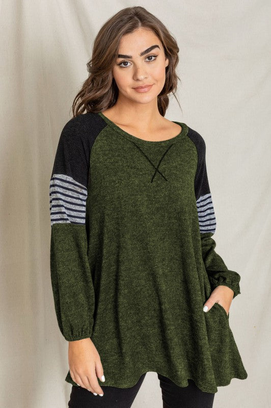 Color Block Sleeve A Line Tunic