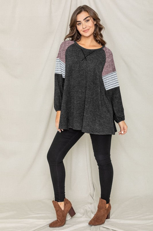 Color Block Sleeve A Line Tunic