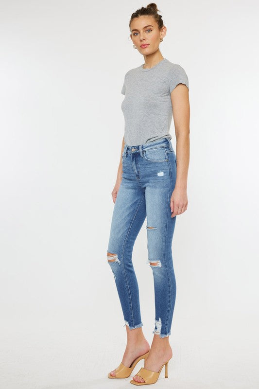 High Rise Fray Hem Ankle Skinnyjeans- KC9130M