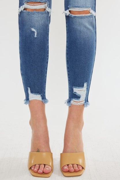 High Rise Fray Hem Ankle Skinnyjeans- KC9130M