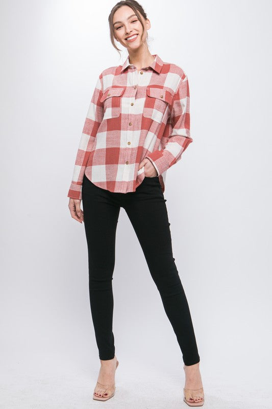 Lightweight Plaid Button Down Top