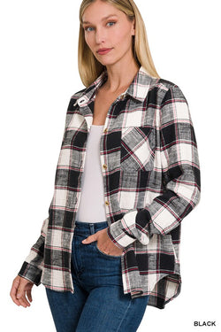 Cotton Plaid Shacket with Front Pocket