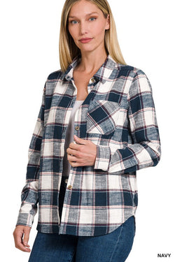 Cotton Plaid Shacket with Front Pocket