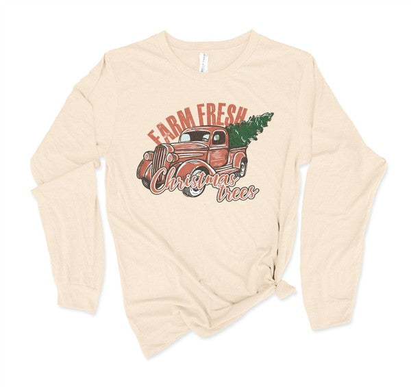 Farm Fresh Christmas Trees Graphic Long Sleeve Tee