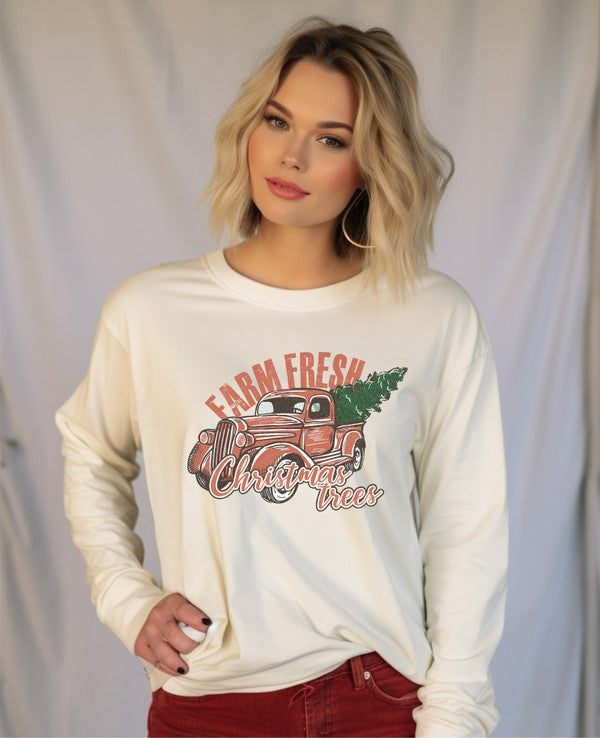 Farm Fresh Christmas Trees Graphic Long Sleeve Tee