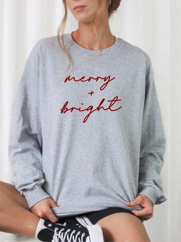 Cursive Merry and Bright Graphic 50/50 Sweatshirt