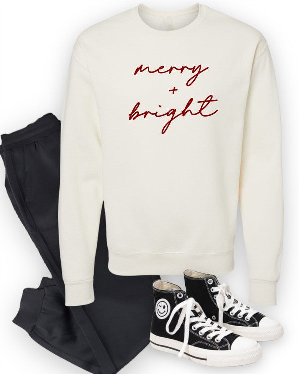 Cursive Merry and Bright Graphic 50/50 Sweatshirt