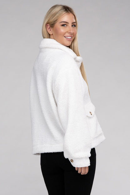 Cozy Sherpa Button-Front Jacket