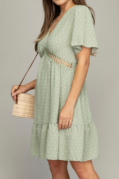 V neck dress with lace trim