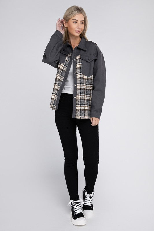 Plaid Patchwork Pockets Jacket