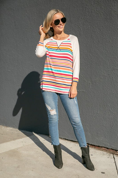 MULTI STRIPE MIX BASEBALL TOP