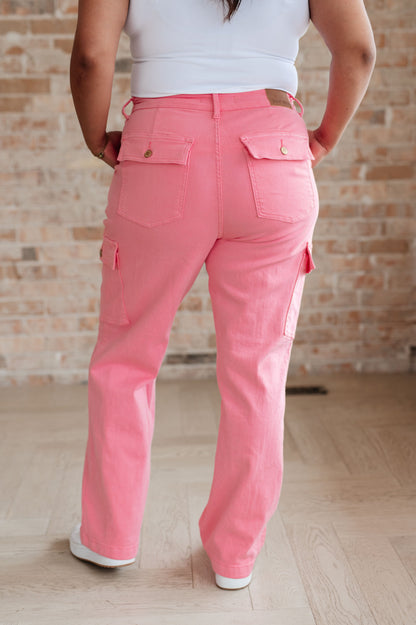 Peggy High Rise Cargo Straight Judy Blue Jeans in Pink