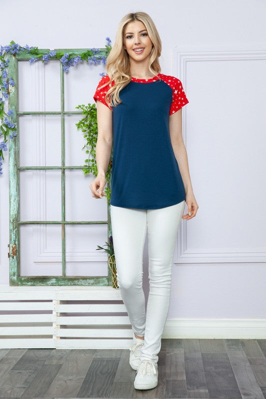 Solid Stars Short Sleeve Spring Top