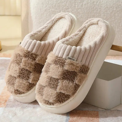 Checkeered Fuzzy Warmies Slippers