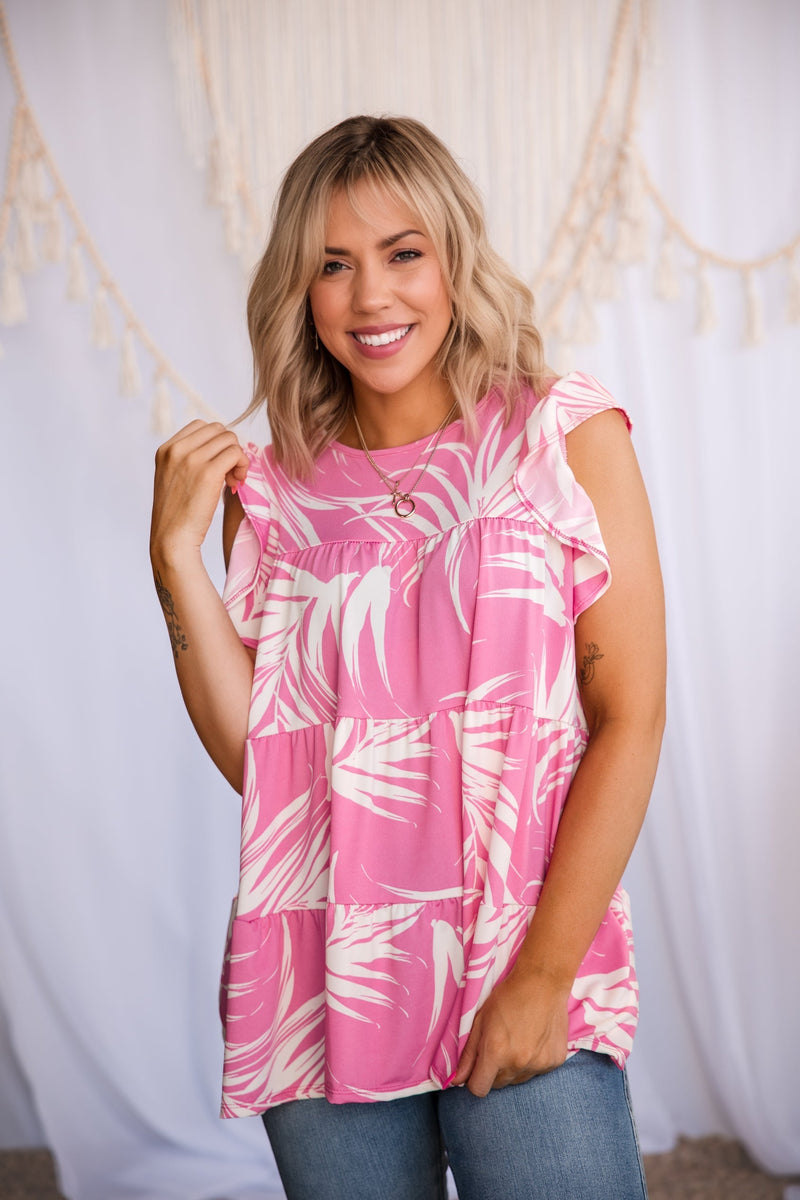 Pink Fern Flutter Sleeve