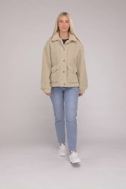 Cozy Sherpa Button-Front Jacket