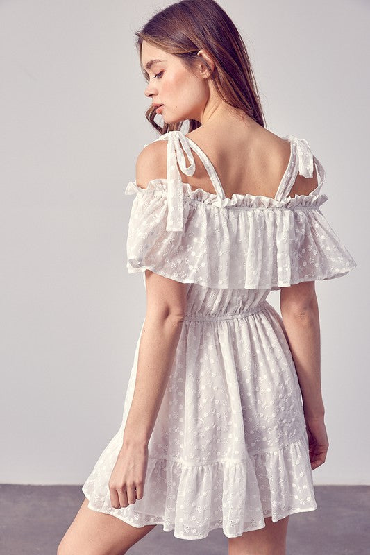 COLD SHOULDER RUFFLE DRESS