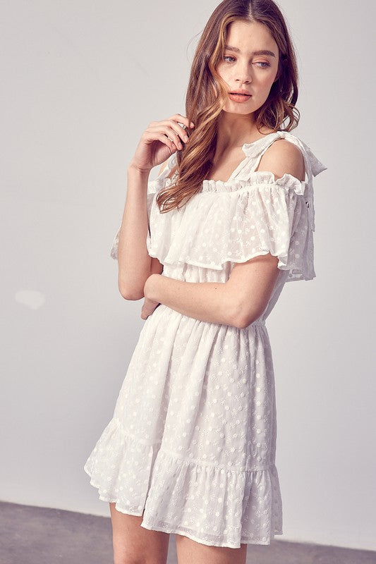 COLD SHOULDER RUFFLE DRESS