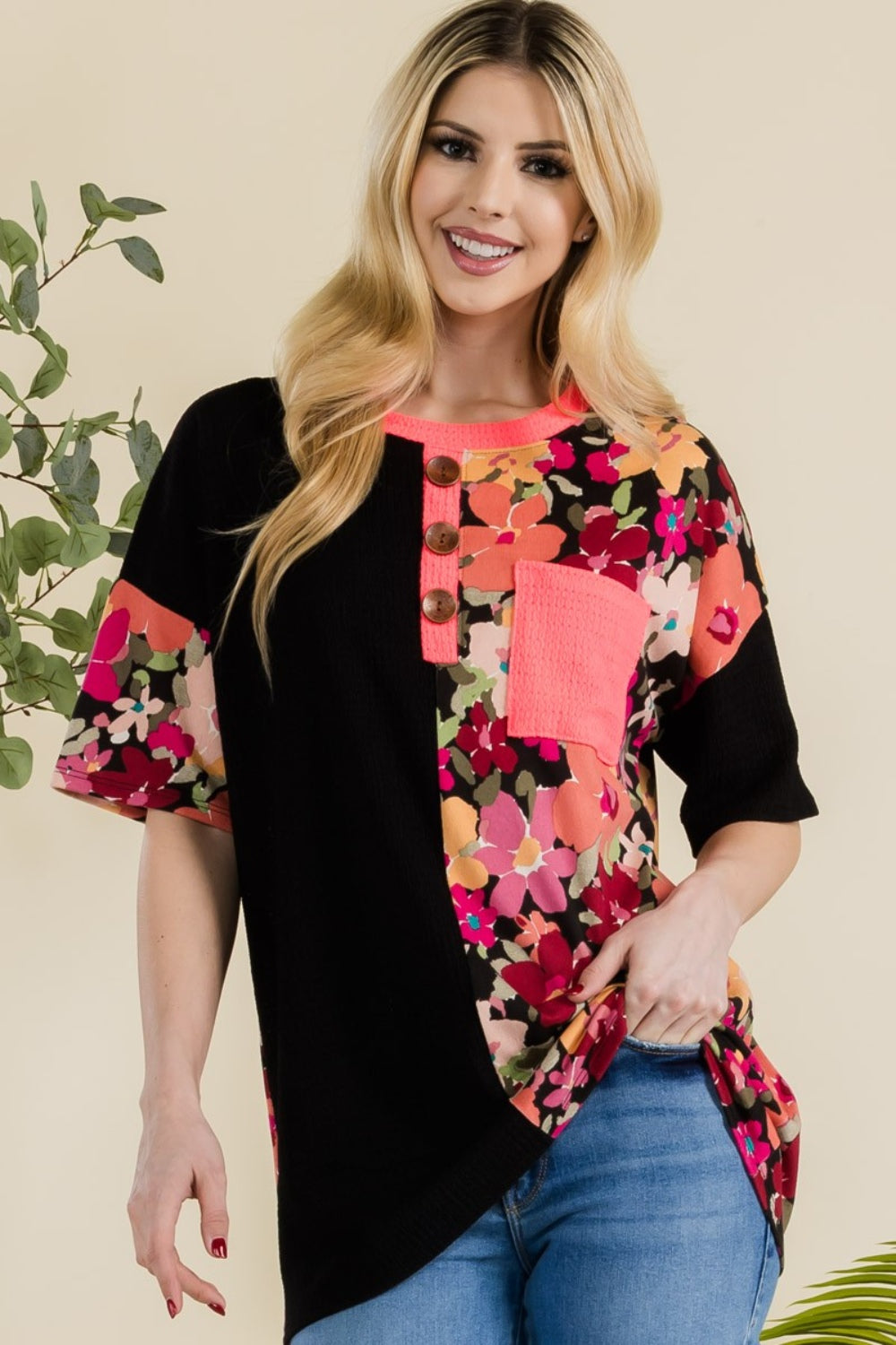 Celeste Full Size Floral Short Sleeve T-Shirt