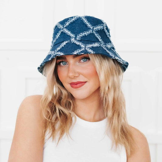 Diamond Print Bucket Hat: Navy