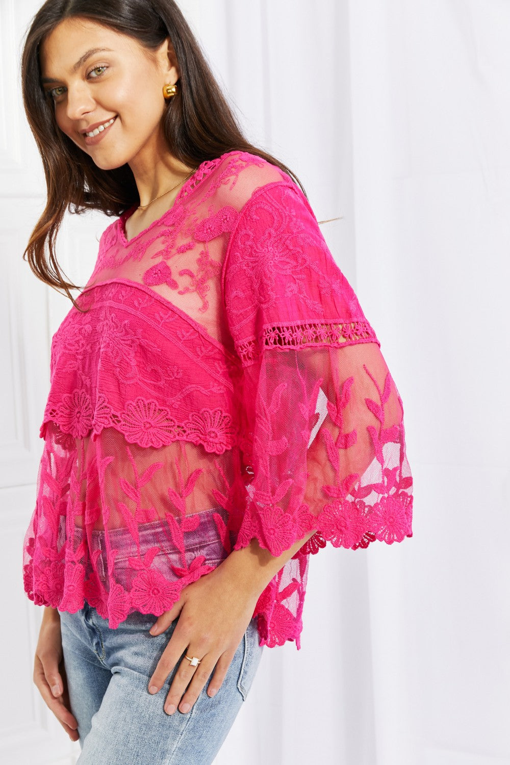 Davi & Dani Full Size Lace Oasis Top