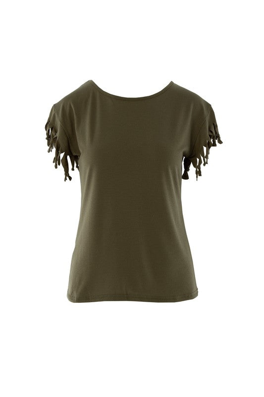 Fringe trim tee shirt