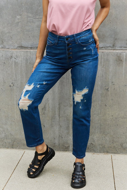 Judy Blue Melanie Full Size High Waisted Distressed Boyfriend Jean