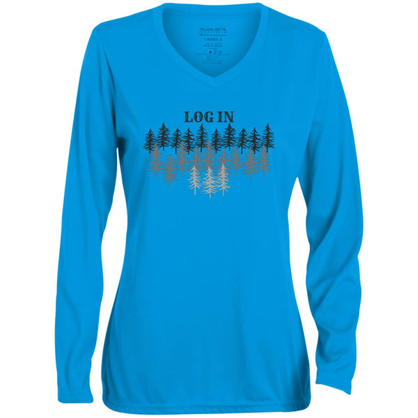 Logged in (1) 1788 Ladies' Moisture-Wicking Long Sleeve V-Neck Tee