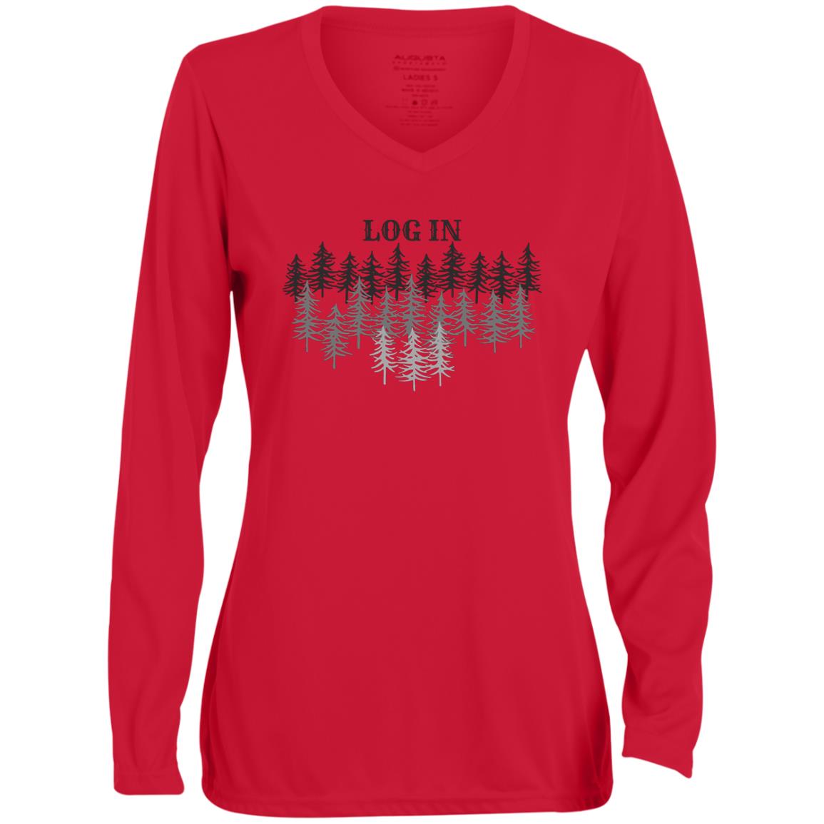 Logged in (1) 1788 Ladies' Moisture-Wicking Long Sleeve V-Neck Tee