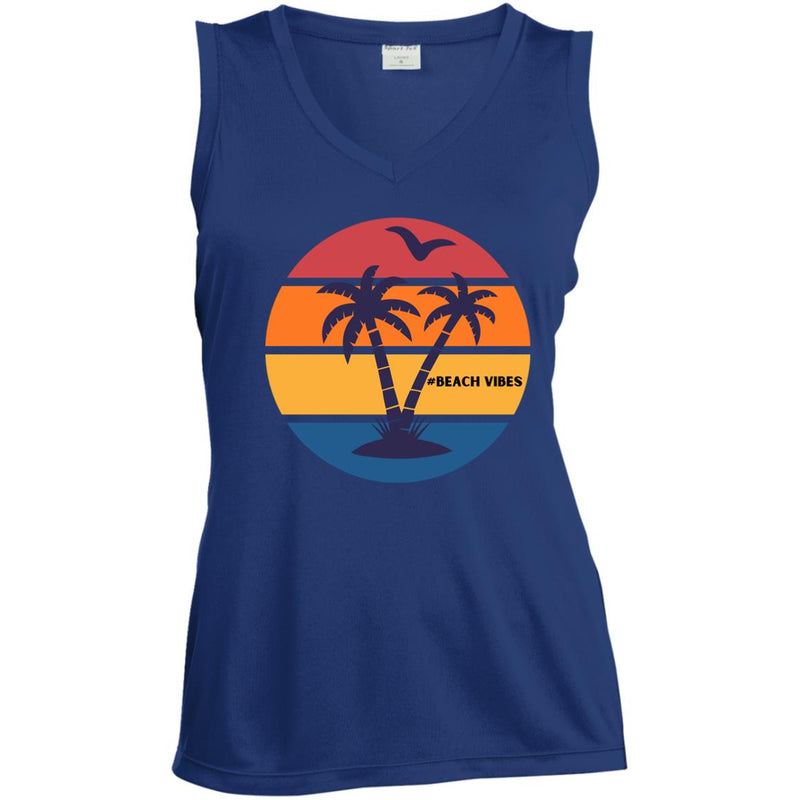 beach vibes LST352 Ladies' Sleeveless V-Neck Performance Tee