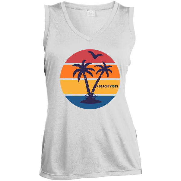  beach vibes LST352 Ladies' Sleeveless V-Neck Performance Tee