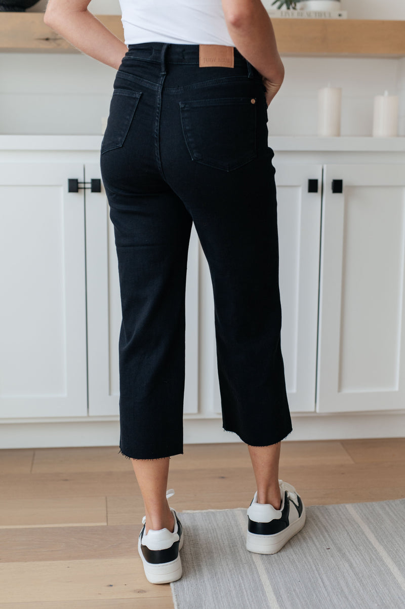 judy blue Lizzy High Rise Control Top Wide Leg Crop Jeans in Black