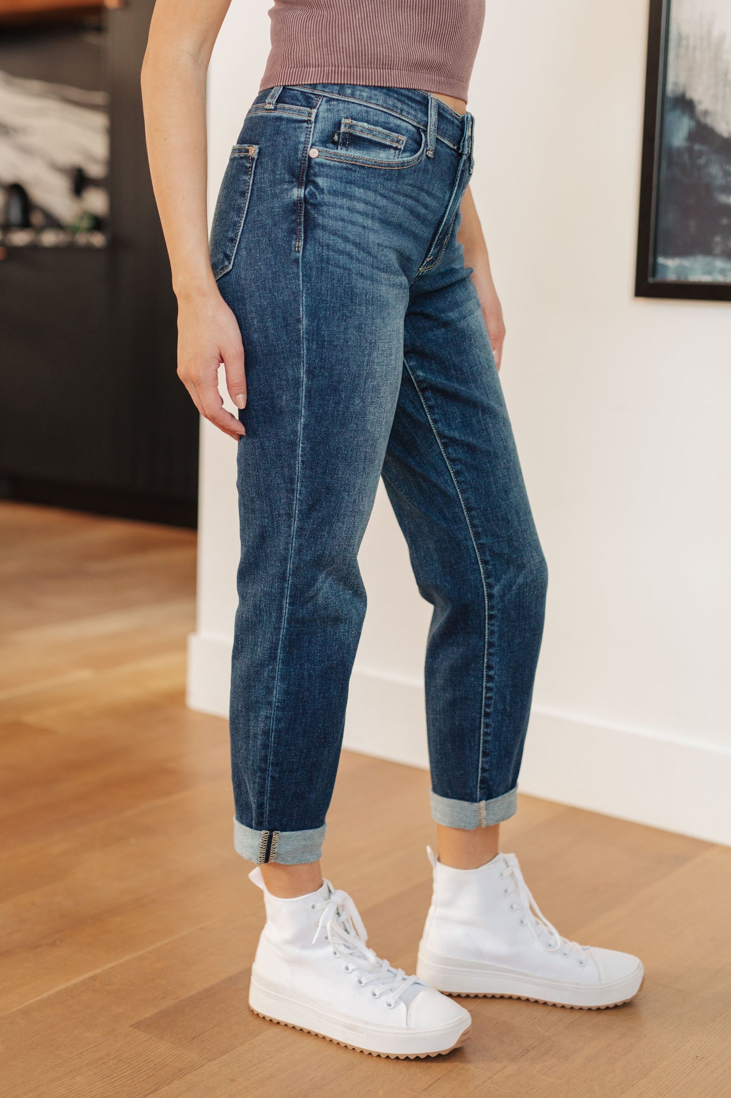 London Midrise Cuffed Boyfriend Judy Blue Jeans