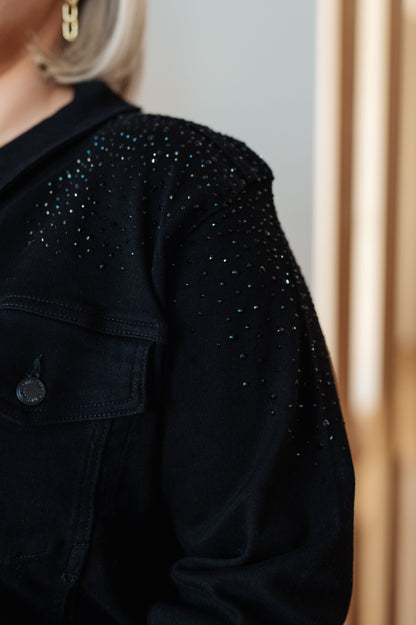 Judy Blue Reese Rhinestone Denim Jacket in Black