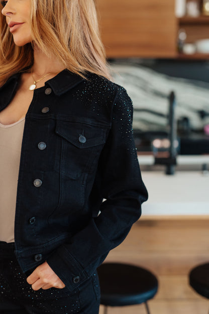 Judy Blue Reese Rhinestone Denim Jacket in Black