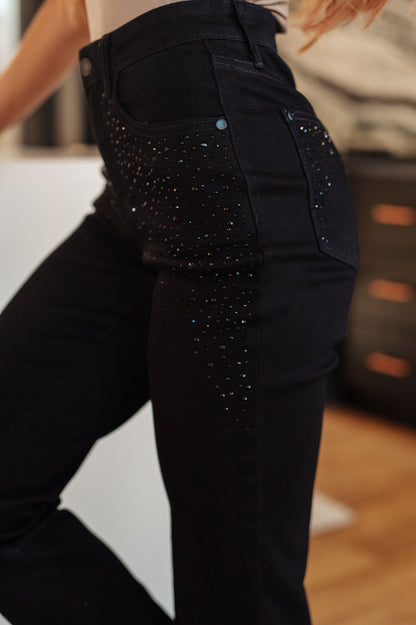 Reese Rhinestone Slim Fit Judy Blue Jeans in Black